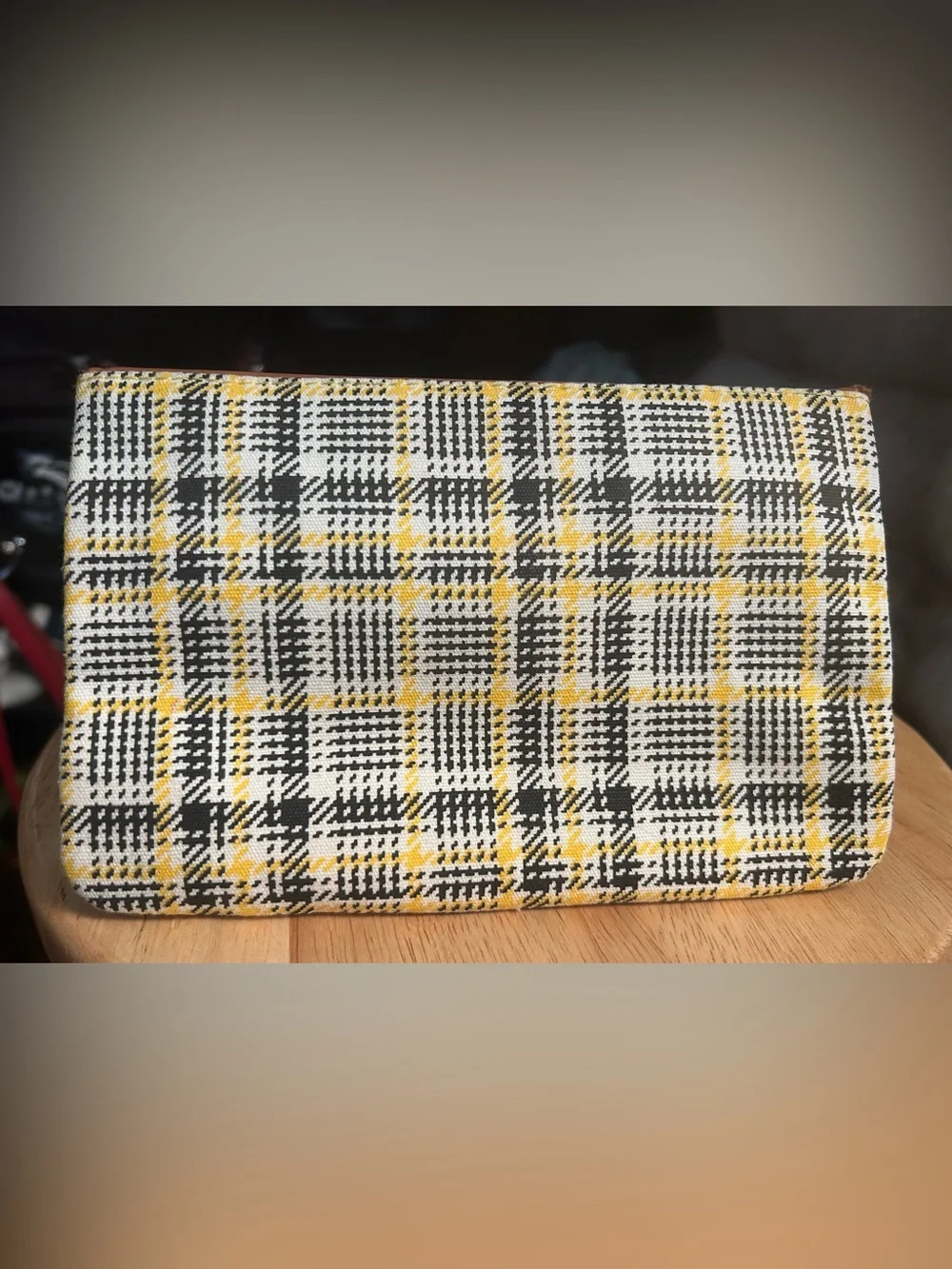 Ipsy “Clueless” inspired Yellow Plaid Cosmetic Pouch w/ Vegan Snap Flap